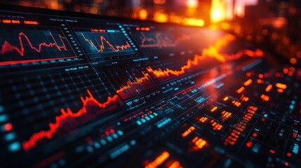 Fototapeta premium Digital financial data visualization with graphs and metrics.