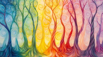 Enchanting Colorful Hand-Drawn Tree Pattern