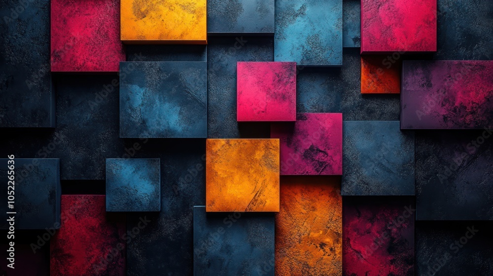Poster abstract colorful geometric blocks with textured surfaces