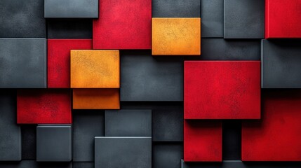 Abstract Geometric Pattern with Red, Yellow, and Gray Squares