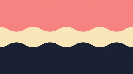 Abstract wavy pastel design. Serene color blend evokes calm; pink, cream, navy waves suggest tranquility and flow.