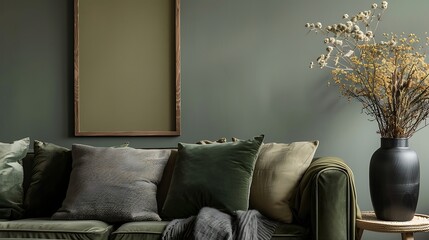 Modern Interior of Stylish Living Room ,Wall Mock Up, Frame , Poster with Beautiful Background, 3d render