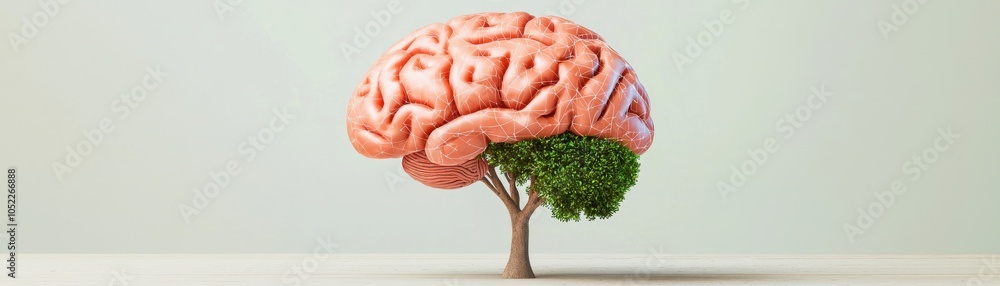 Poster a surreal image of a brain resembling a tree, symbolizing the connection between intellect and natur