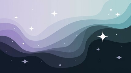 Celestial waves background. Serene night sky, dreamy landscape.  Abstract waves and stars evoke tranquility.