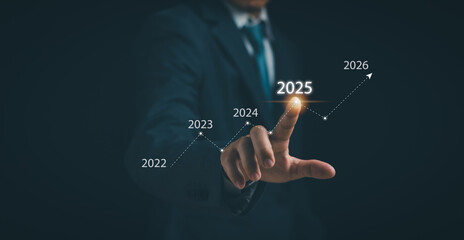 Business goals and vision for 2025. Business start-up. Performance goals for success. Businessman...