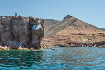 Rocky mountain formations on ESPIRITU SANTO island, on the Baja California peninsula, Baja California Sur state, Sea of ​​Cortes, MEXICO. Nature of The Baja