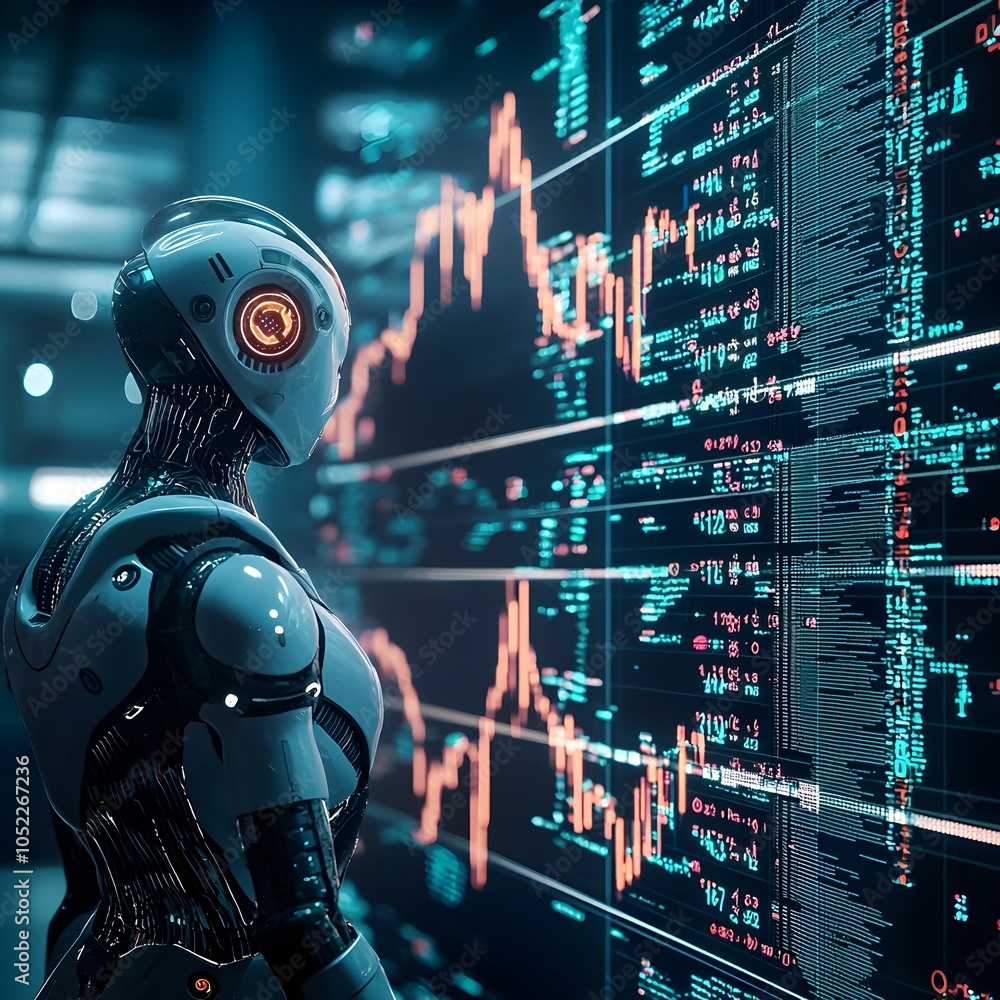 Poster futuristic ai powered currency exchange automates profitable trading with predictive analytics