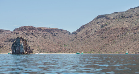 Rocky mountain formations on ESPIRITU SANTO island, on the Baja California peninsula, Baja California Sur state, Sea of ​​Cortes, MEXICO. Nature of The Baja