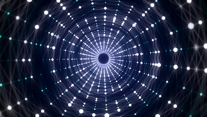 Fototapeta premium Abstract 3d portal. Circle tunnel or wormhole. Digital background with connected blue dots and lines. 3D rendering.