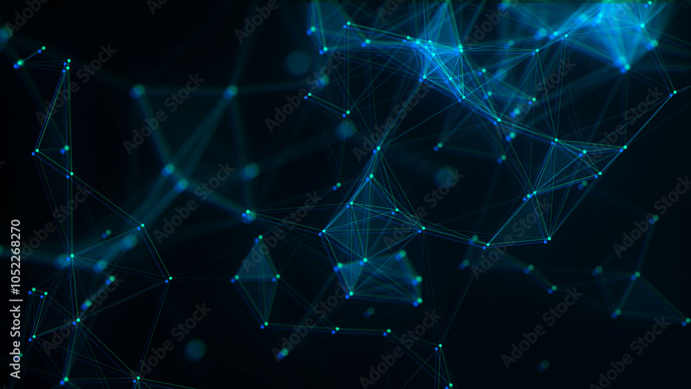 Aufkleber Network connection structure with glitch effect. Blue science background. Abstract digital background. Big data visualization. 3d rendering.