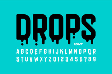 Drops. Font design, alphabet letters and numbers vector illustration