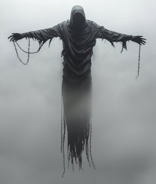 Ghost floating tattered ominous.