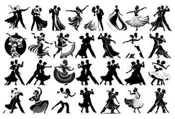 set of dance silhouettes of people