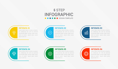 Business infographics design for Six Step, option, parts or process. Infographic 6 element design template for presentation. process diagram, step banner, flow chart, 6 option template.