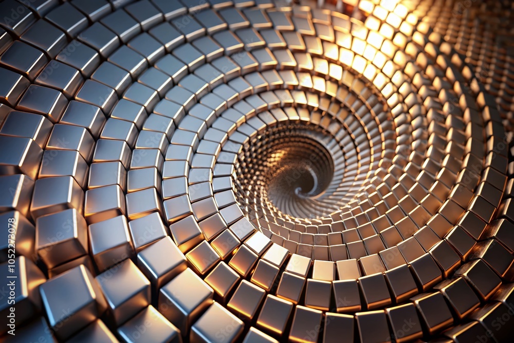 Poster 3d render of spiral pattern with metal cubes in minimalist style for modern interior design and abst