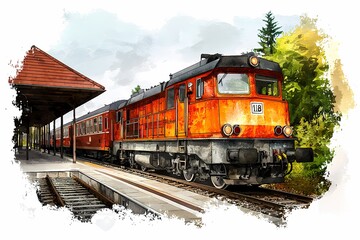 Obraz premium Vintage Locomotive Arriving at Old Fashioned Station