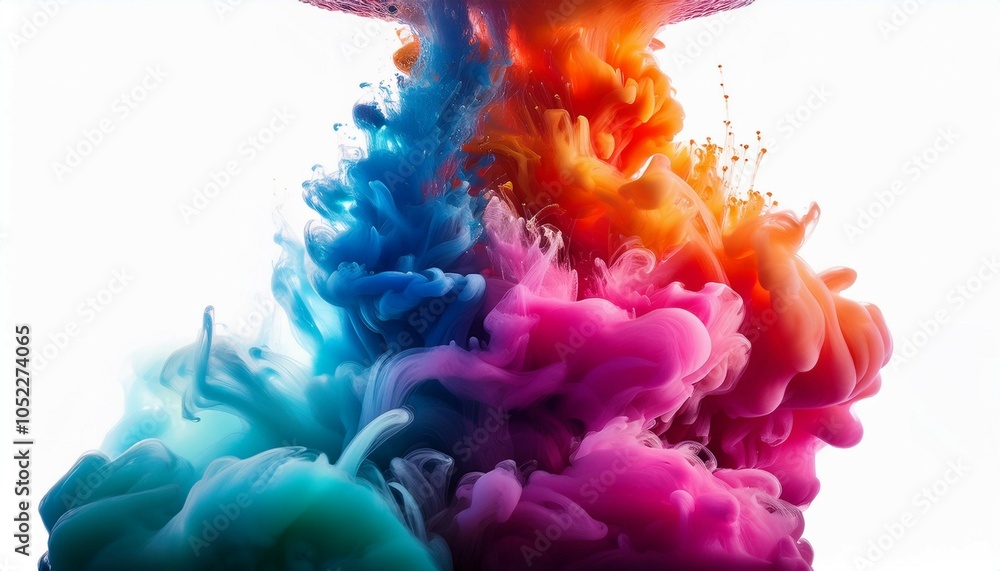 Poster vibrant ink clouds burst and blend underwater forming a captivating array of colors that create an e