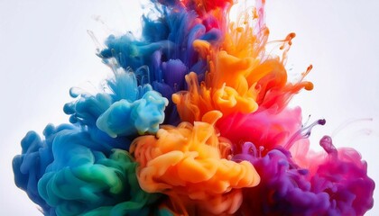 vibrant ink clouds burst and blend underwater forming a captivating array of colors that create an eye catching explosion of hues