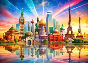 Fototapeta premium Abstract Architectural Backdrop Showcasing Global Landmarks to Inspire Travel and Tourism Marketing