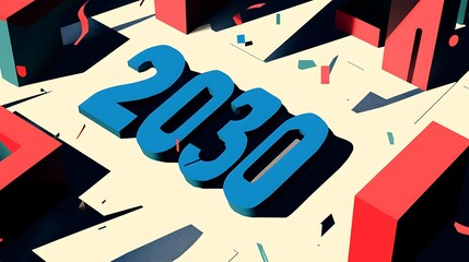 Minimalist New Year Banner Illustration for 2030