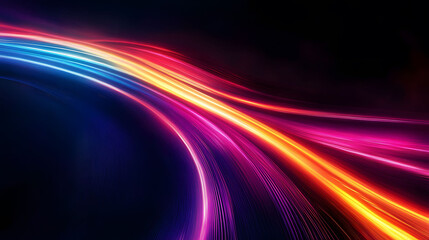 A vibrant night scene featuring a glowing car racing down a colorful road, with abstract patterns and flashes of light creating a dynamic sense of speed and motion