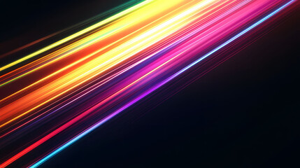 A vibrant night scene featuring a glowing car racing down a colorful road, with abstract patterns and flashes of light creating a dynamic sense of speed and motion