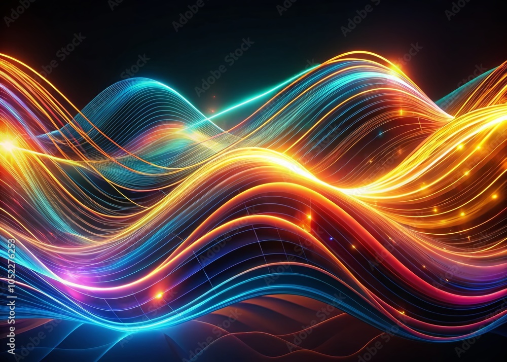Aufkleber abstract dark background with glowing wavy lines in panoramic view for stunning visuals and modern a