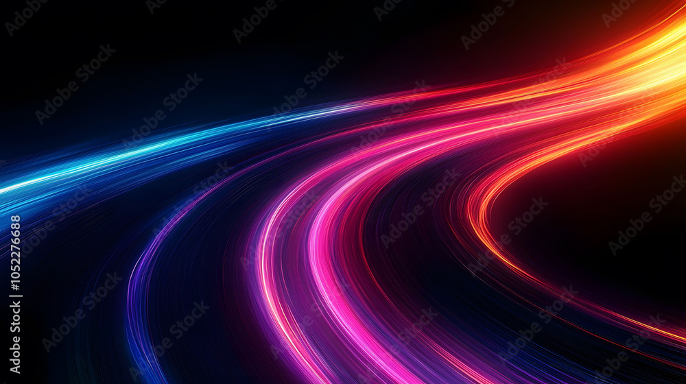 Poster a vibrant night scene featuring a glowing car racing down a colorful road, with abstract patterns an