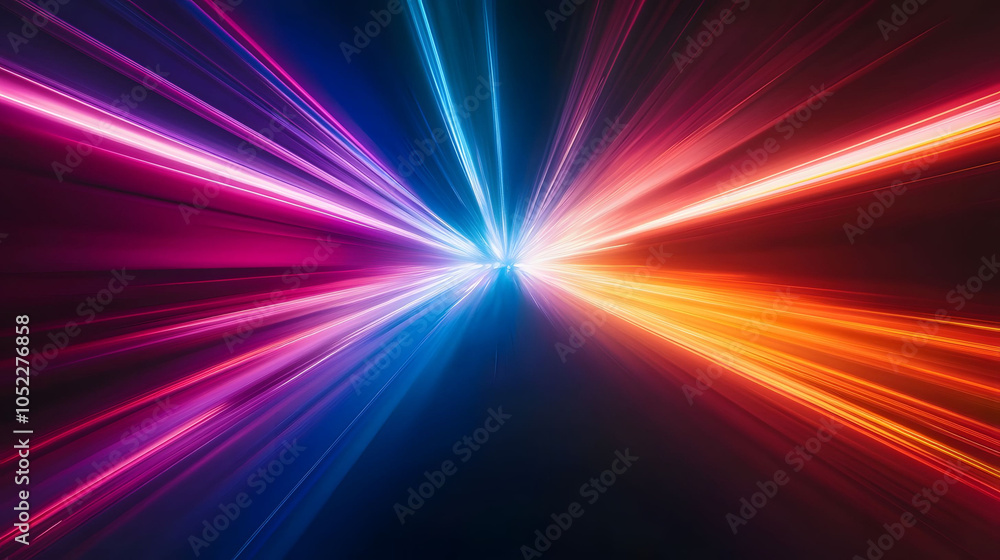 Poster a vibrant night scene featuring a glowing car racing down a colorful road, with abstract patterns an