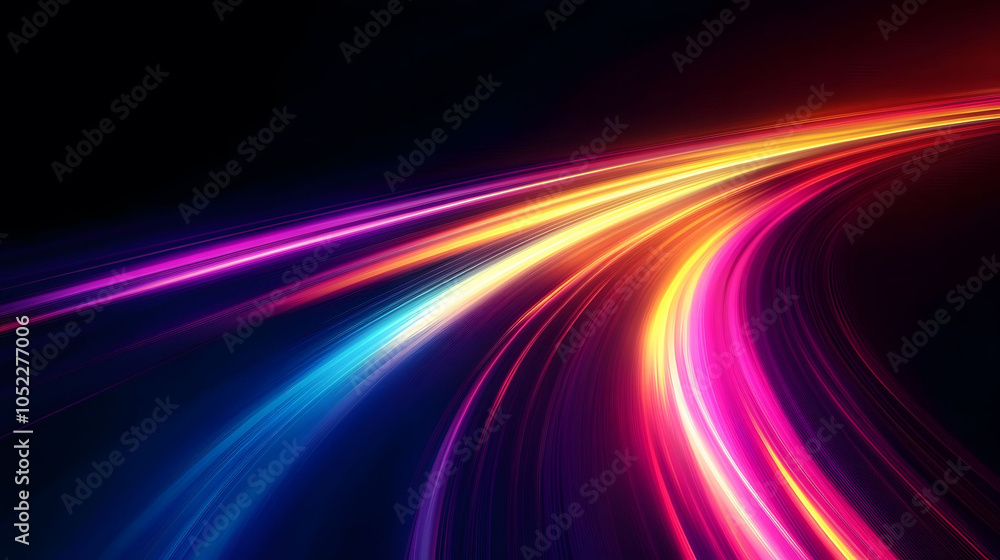 Poster a vibrant night scene featuring a glowing car racing down a colorful road, with abstract patterns an