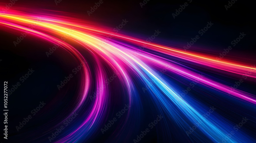 Poster a vibrant night scene featuring a glowing car racing down a colorful road, with abstract patterns an