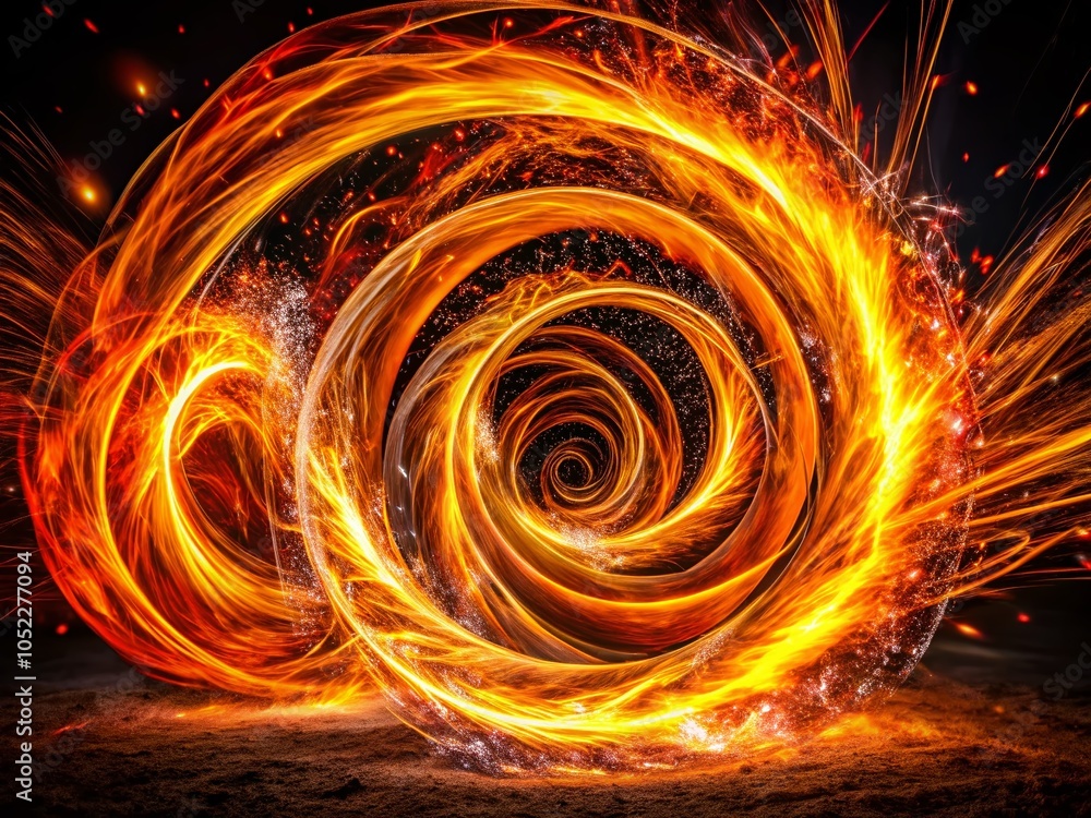 Poster abstract fire swirl effect for fast data transfer acceleration and energy light spiral frames