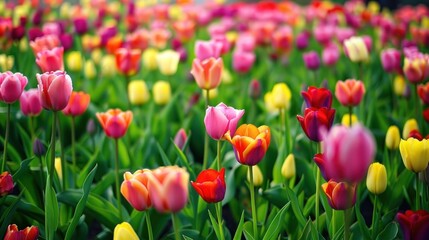 Beautiful tulips field of colorful.