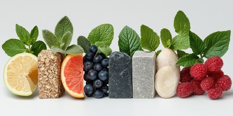 Naklejka premium Healthy Food Selection Superfoods Fruits Berries Nuts and Seeds