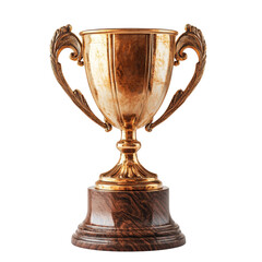 Elegant Golden Trophy on Wooden Base with Transparent Background