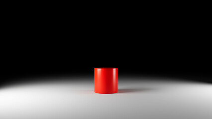 A red illuminated pulpit on a white floor with a black infinite background. Ideal for product...