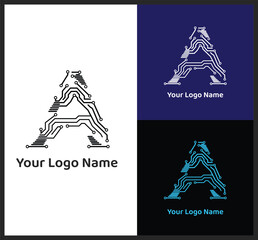Futuristic Circuit A Logo - High-Tech Alphabet Design for Technology Branding