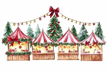 Obraz premium Festive Christmas Market with Decorative Lights