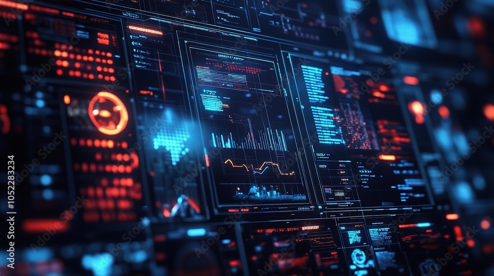 Poster futuristic digital interface with data visualization