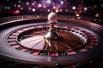Obraz premium Aerial Close-up View of Roulette Wheel with Ball on Number 2 in Casino Setting for Gambling Enthusiasts