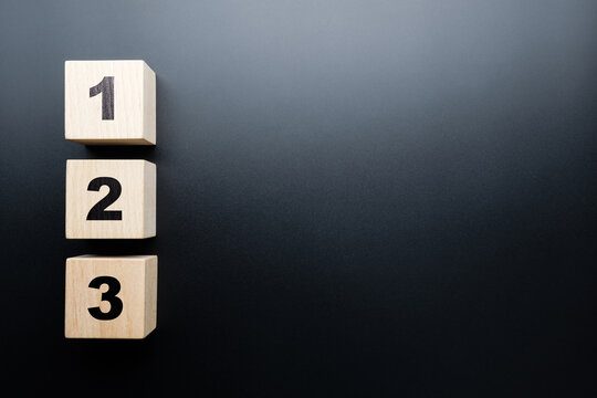 One, two, three, number wood blocks, step-by-step process, instructions, and procedure concept