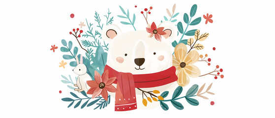 Winter Wonderland Bear and Rabbit Illustration