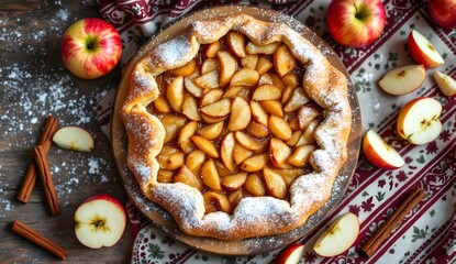 Classic Polish Szarlotka Apple Cake with Cinnamon and Polish Cloth (Polish Cuisine)