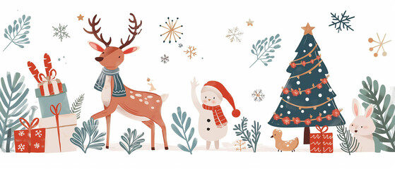 Winter Wonderland Christmas Scene with Animals