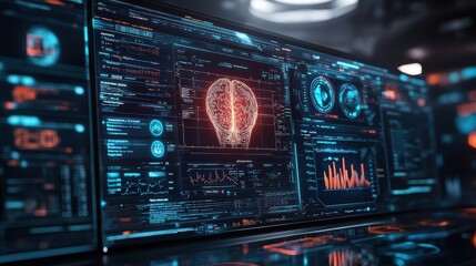 A digital interface showing a healthcare dashboard with AI-driven recommendations, patient records, and treatment plans, representing digital triage. Surrounding elements include icons for digital