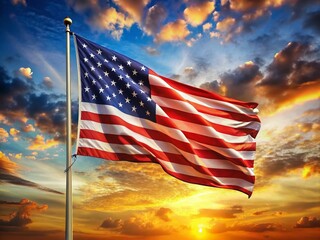 American Flag Waving in High Dynamic Range for Patriotic Background Design