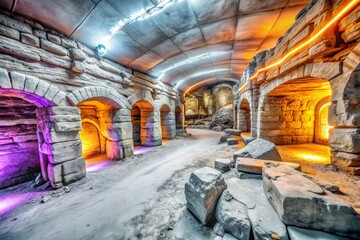 Ancient Catacombs in Cyberpunk Colors - Long Exposure Photography of Vibrant Orange and Purple Walls