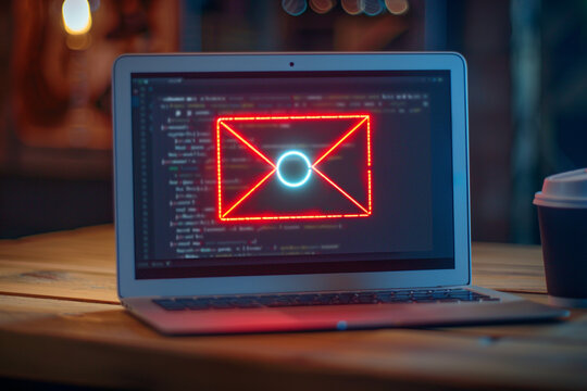 Cybersecurity Threat, Red Envelope Icon on a Laptop Screen
