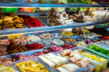 Food ingredients and dishes sold in a singapore restaurant