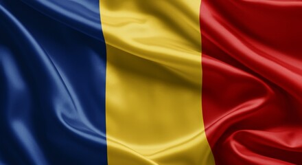 Obraz premium Romania national flag waving silk texture.